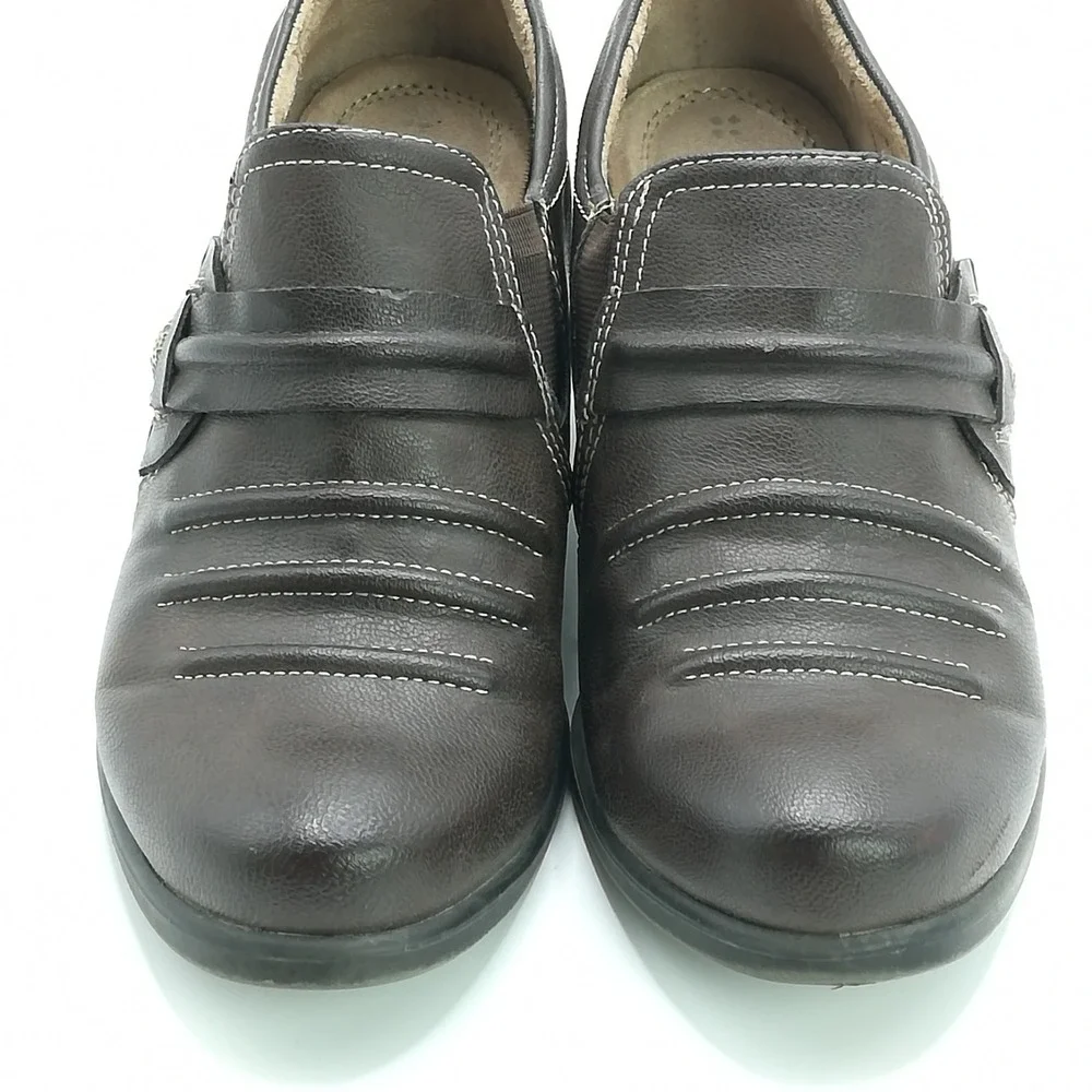 Naturalizer Shoes Womens Ankle Bootie Kaz Slip-On‎ Heeled Brown Faux Leather 6.5